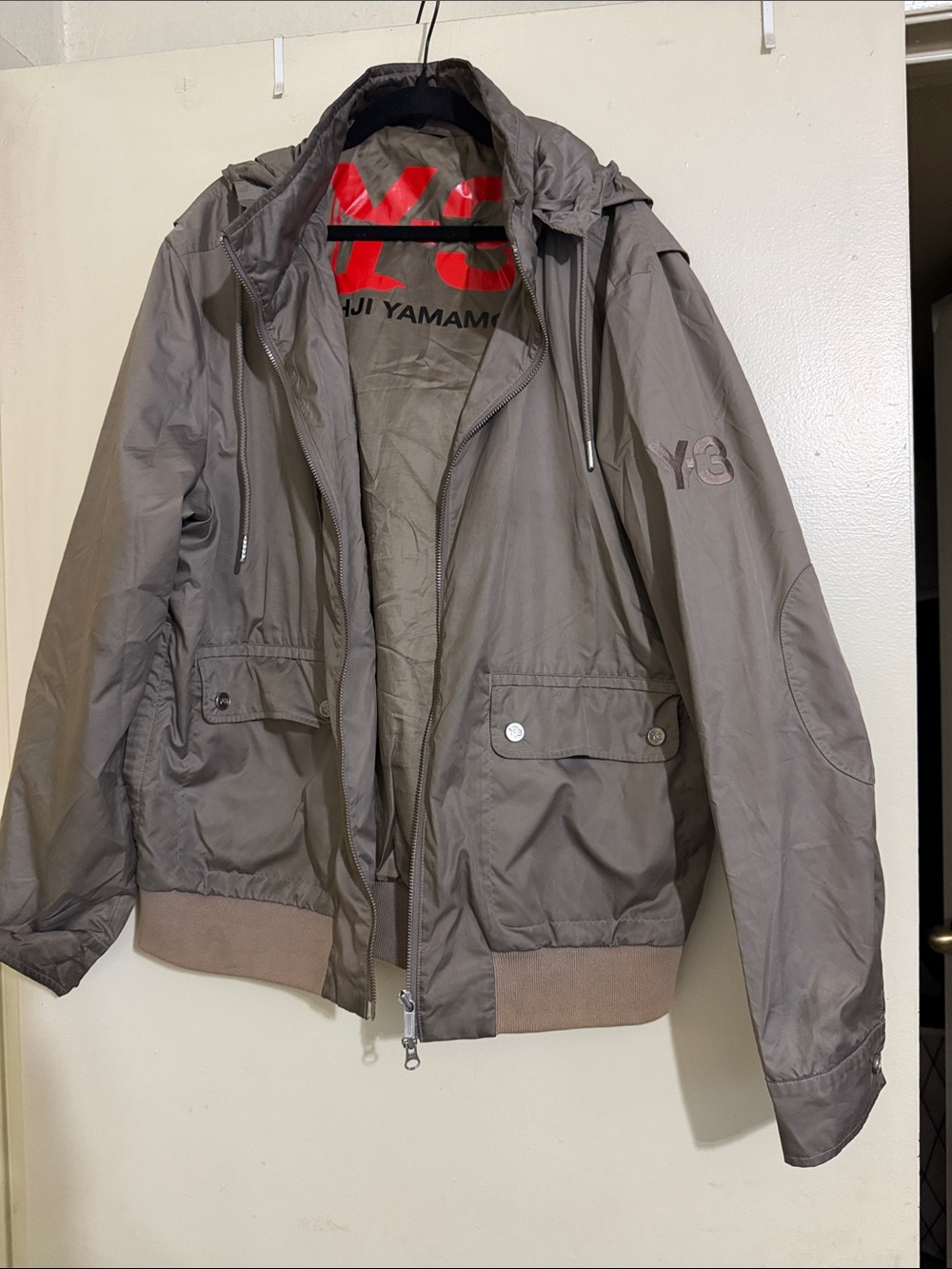 Y-3 Yohji Yamamoto grey hooded bomber jacket